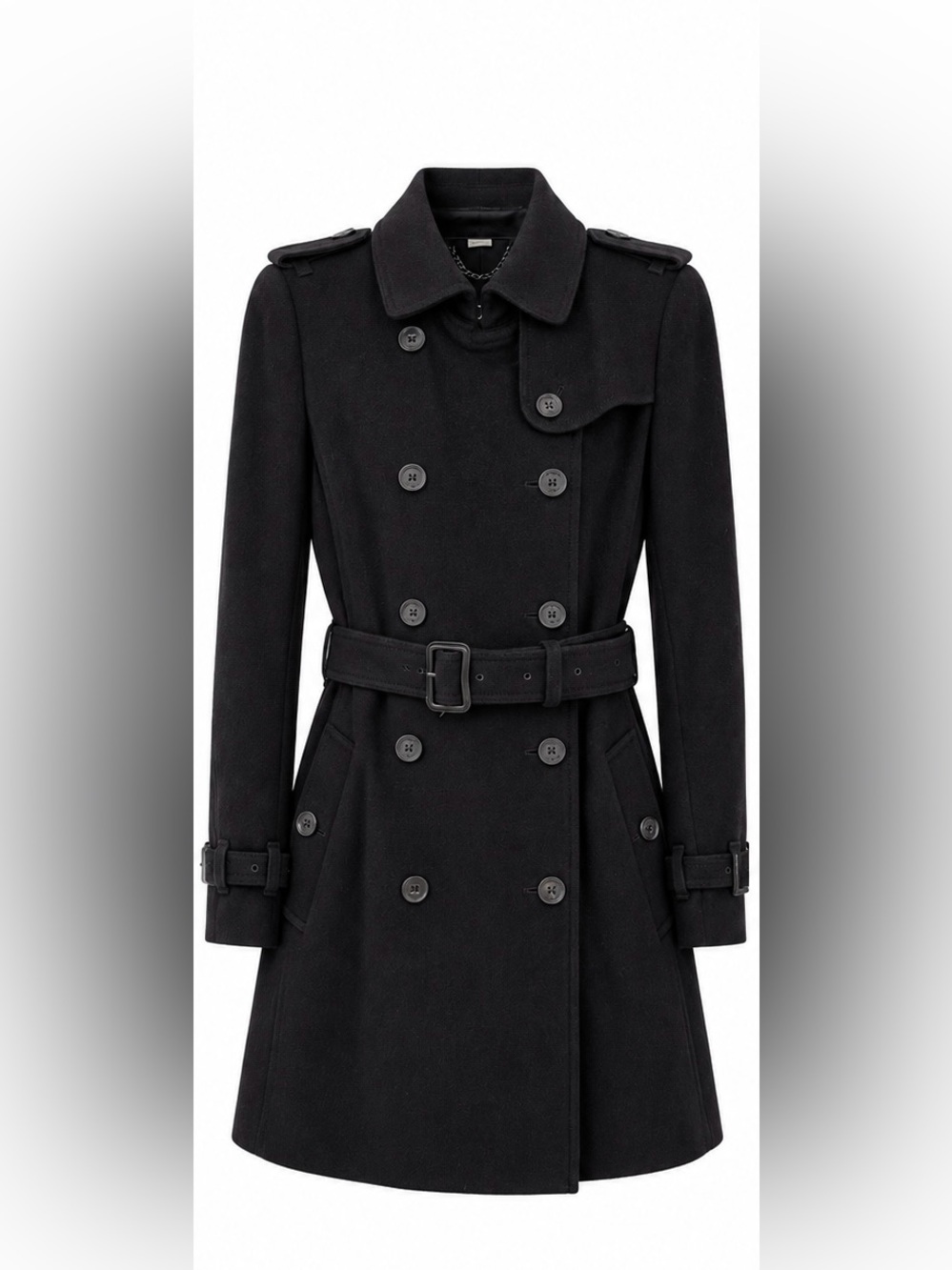 Burberry London Black Wool Cashmere Belted Trench Coat US 4